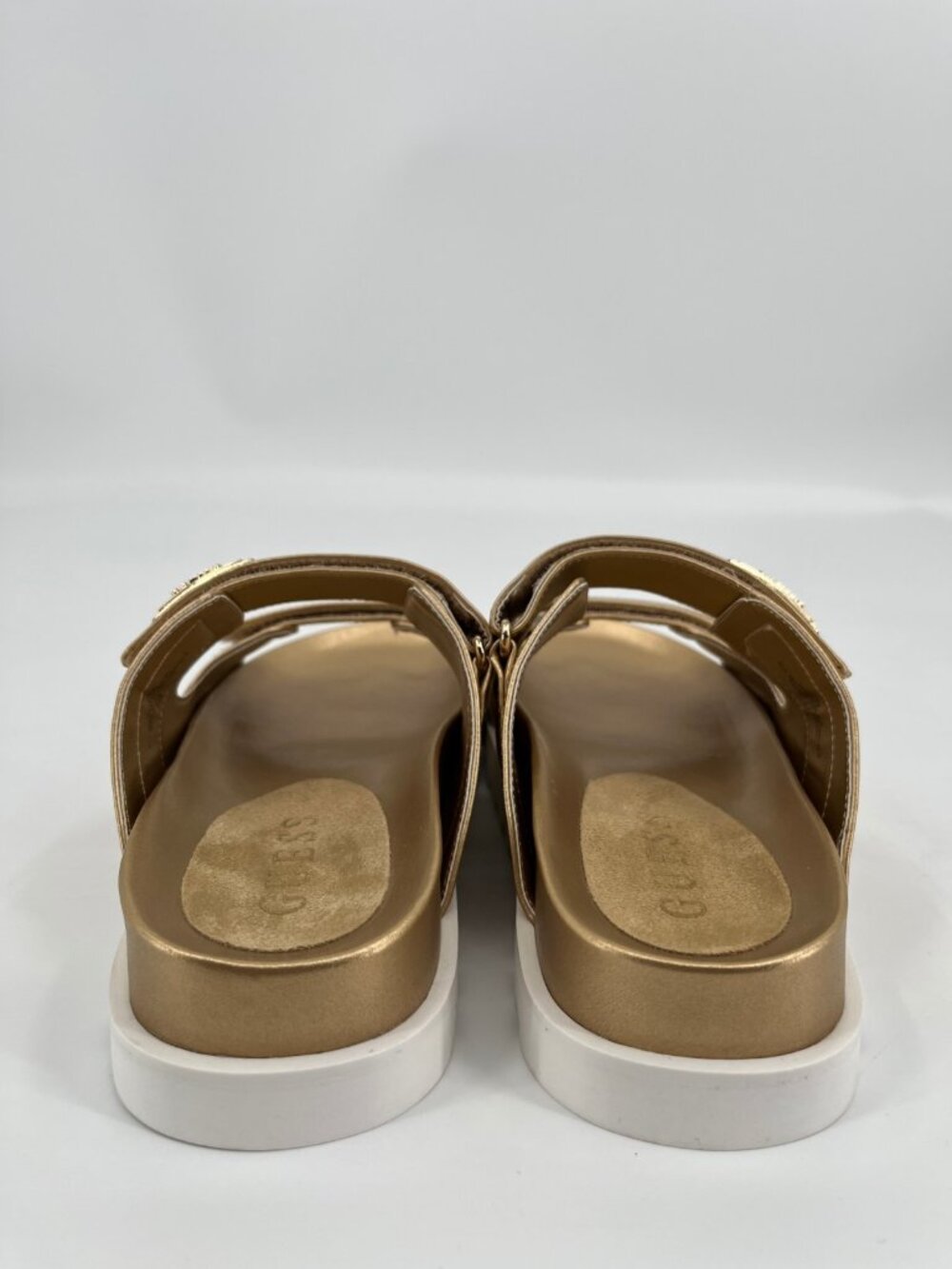Guess Fabula Lug Sole Sandals Gold Size 9M Faux Leather Hook Loop Platform Slide - Picture 6 of 15